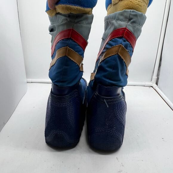 Vintage 80s Snow Boot Youth 4-5 Blue Nylon Stripe Winter Moon - Picture 8 of 12